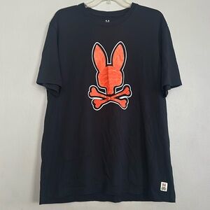 Psycho Bunny men black pima cotton short sleeve graphic tshirt with orange bunny